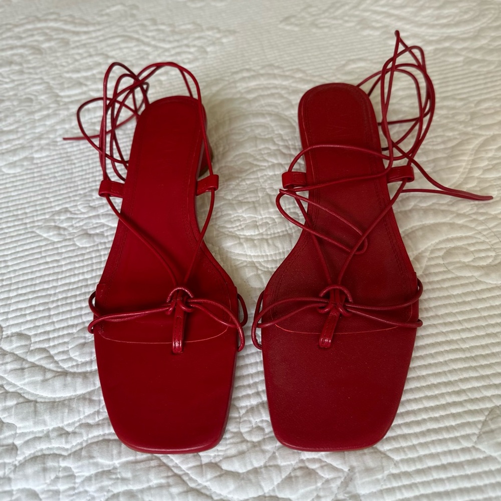 Zara Strappy Red Sandals - Picture 3 of 5